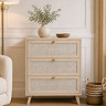 image of natural coloured rattan 3 drawer chest with gold handles