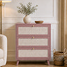 image of three drawer pink clay chest with rattan fronts