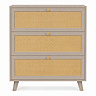 front on cut out image of three drawer chest with rattan
