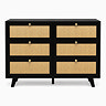 front on cut out image of six drawer chest with rattan fronts and gold handles