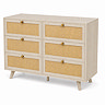 angled cut out image of natural rattan coloured six drawer chest