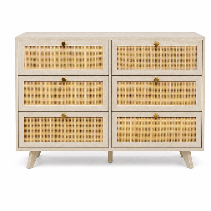front on cut out image of rattan fronted six drawer chest