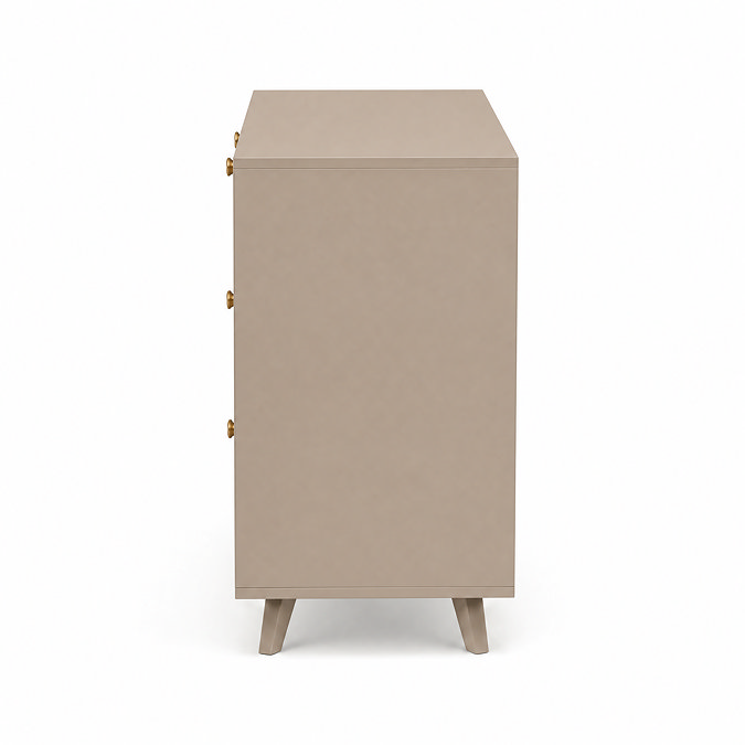 side on cut out image of taupe six drawer chest
