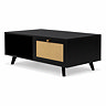 cut out angled image of black coffee table with rattan drawer