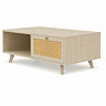 angled cut out image of natural coffee table with rattan right drawer