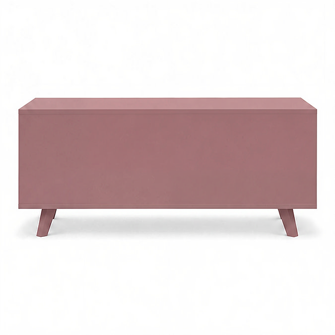 reverse cut out image of pink clay rattan coffee table