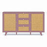 front on cut out image of bold pink rattan three drawer sideboard