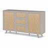 angled image of taupe rattan sideboard