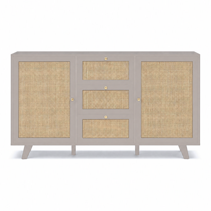 front on cut out image of taupe three drawer sideboard