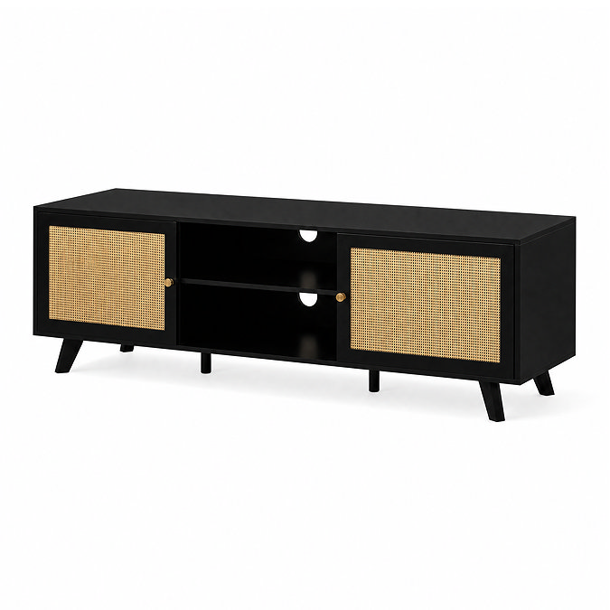 angled cut out image of rattan large tv unit in black