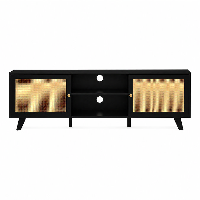 front on cut out image of rattan large tv unit in black