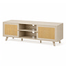 angled cut out image of natural coloured tv unit with rattan doors