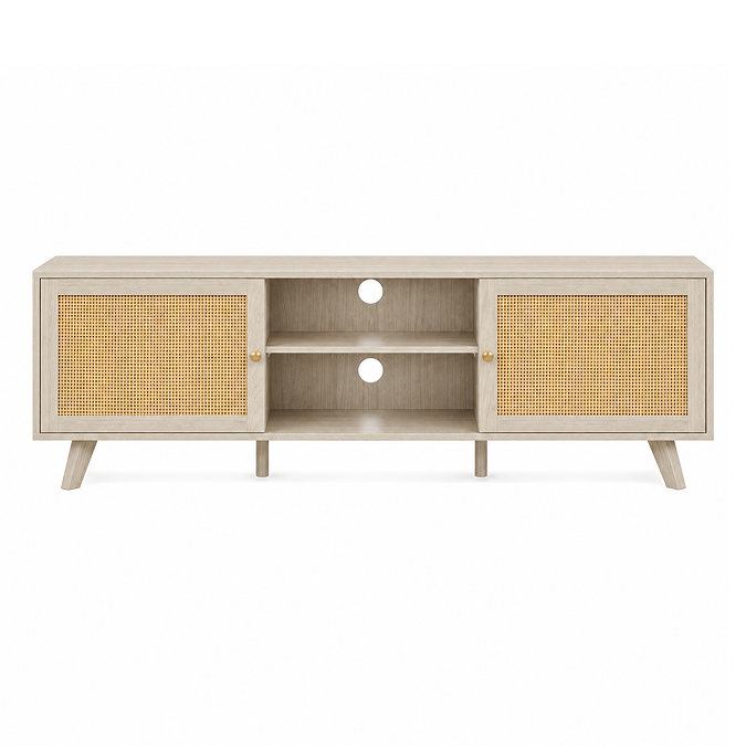 front on cut out image of natural rattan large tv unit