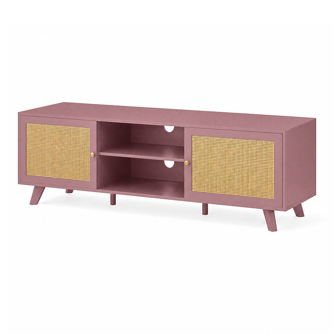 angled cut out image of pink clay large tv unit with rattan doors
