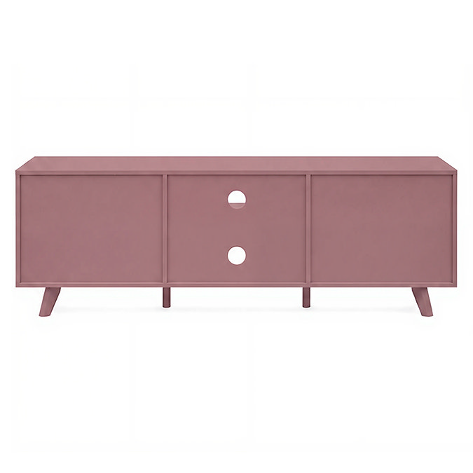 reverse cut out image of large rattan tv unit in clay pink