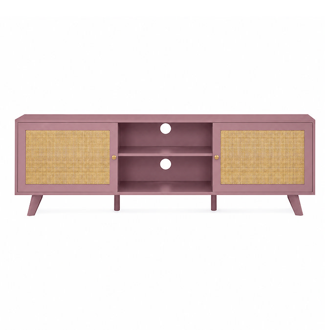 front on cut out image of pink clay coloured tv unit with rattan doors