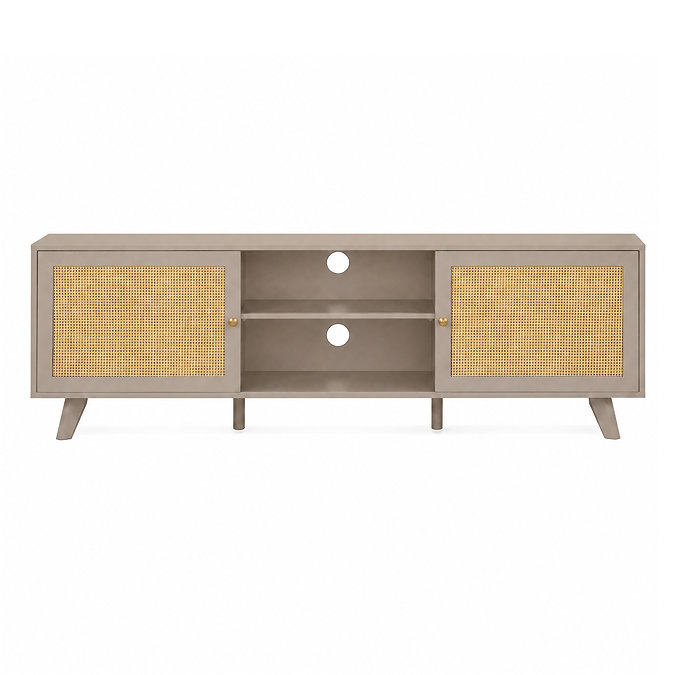 front on cut out image of taupe tv unit with rattan doors