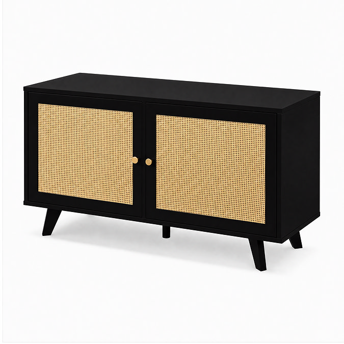 angled cut out image of small rattan tv unit in black finish