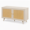 angled cut out image of natural small tv unit with rattan front