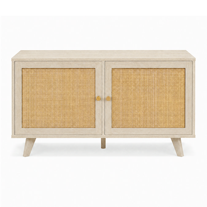 front on image of small tv unit in natural colour with rattan doors