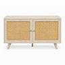 front on image of small tv unit in natural colour with rattan doors