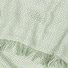 close up image on patterned green throw