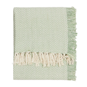 close up image on patterned green throw