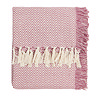 image cut out on white background of dark pink patterned throw with natural tasseled edges folded up