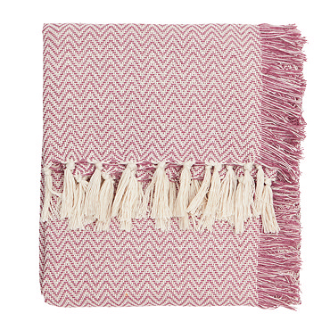 close up image of dark pink patterned throw