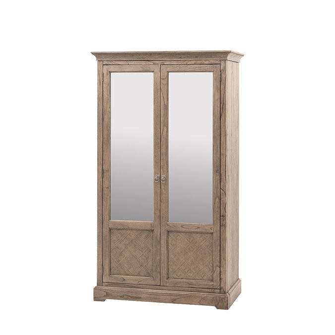 slightly angled image cut out on white background of ashy wood wardrobe with mirrors 