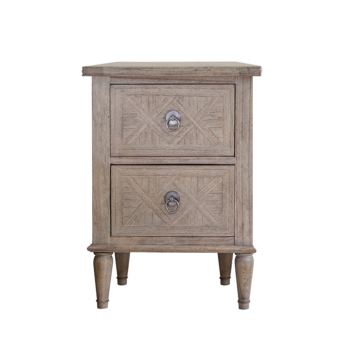 image cut out on white background of ashy wood 2 drawer bedside table