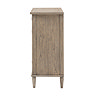 side on image cut out on white background of ashy wooden 5 drawer chest