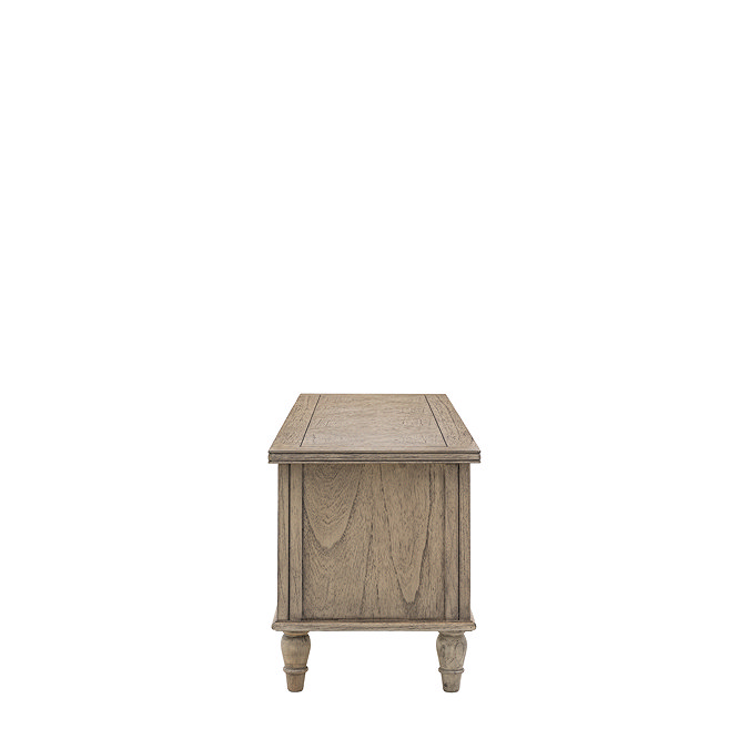 side on image cut out on white background of ashy wooden chest/bench