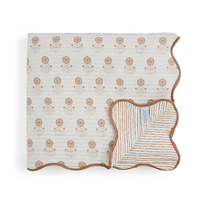 Woodblock Floral Reversible Soft Bedspread - Clay carousel image