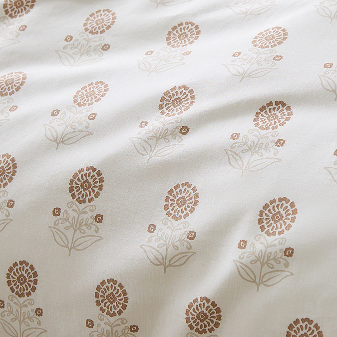 Woodblock Floral Reversible Soft Duvet Cover Set - Clay carousel image