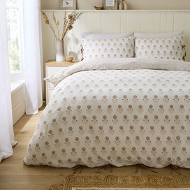 Woodblock Floral Reversible Soft Duvet Cover Set - Clay main image