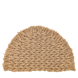 semi-circular woven natural coloured doormat with fringed edge, image cut out on white background