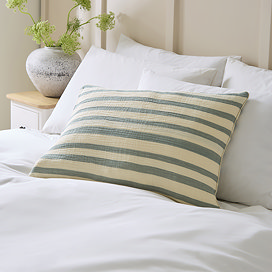 Woven Stripe Cotton Cushion - Eucalyptus main image