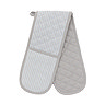 image cut out on white background of double oven glove with soft grey stripe pattern